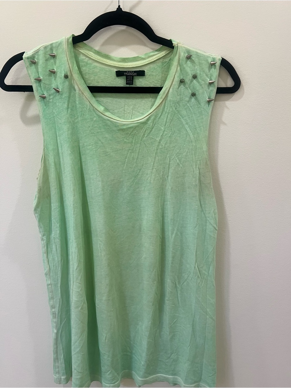 Zara Mint Green Stud-Shoulder Tank Top